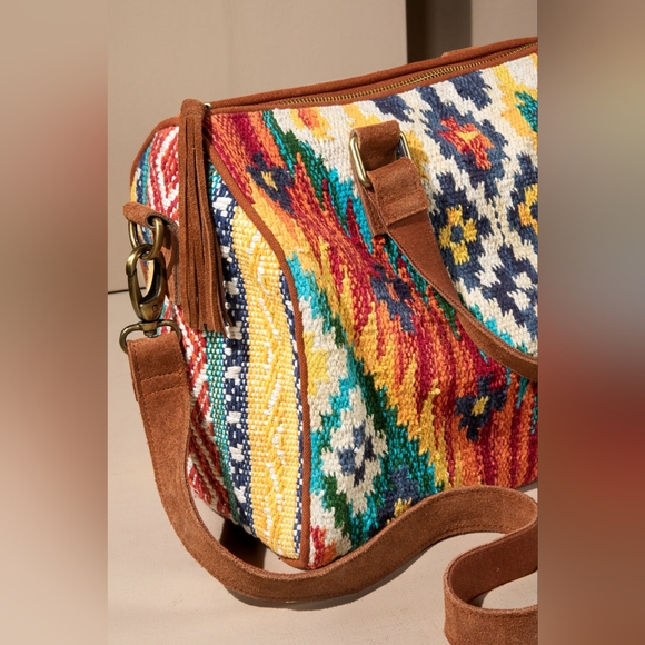 Handmade Boho Chic Boston Bag / Satchel - Navajo Aztec Inspired Design - Picture 7 of 15